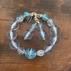 Elegant Blue Crystal Acrylic Bead Bracelet and Earring Set